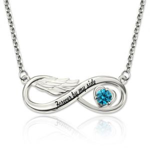 Infinity Angel Wing Necklace With Birthstone Platinum Plated