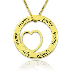Engraved Love Circle Name Necklace Gold Plated Silver