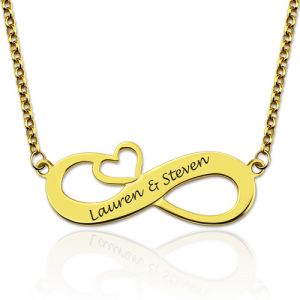 Engraved Infinity Heart necklace Gold Plated Silver