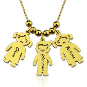 Engraved Kids Charm Necklace Gold Plated Silver