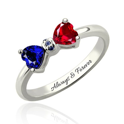 Personalized Birthstones Bow Ring Platinum Plated