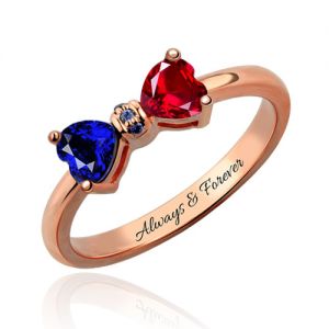 Personalized Birthstones Bow Ring In Rose Gold