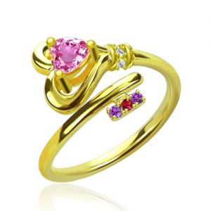 Key To Heart Ring With Birthstones Gold Plated