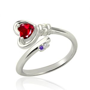 Key to Her Heart Ring with Birthstones Platinum Plated