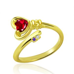 Key to Her Heart Ring with Birthstones Gold Plated
