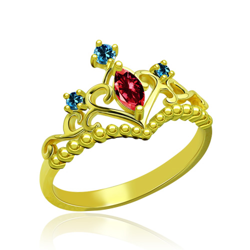 Unique Birthstone Tiara Ring Gold Plated