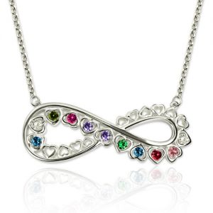 Unique Infinity Heart Necklace With Birthstones Platinum Plated
