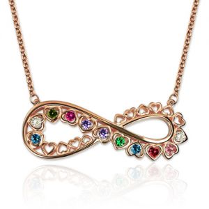 Unique Infinity Heart Necklace With Birthstones In Rose Gold