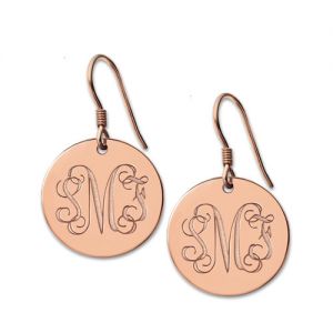 Disc Signet Monogram Earrings Rose Gold