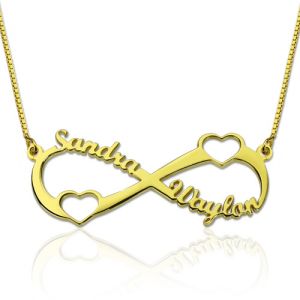 Double Heart Infinity Names Necklace Gold Plated