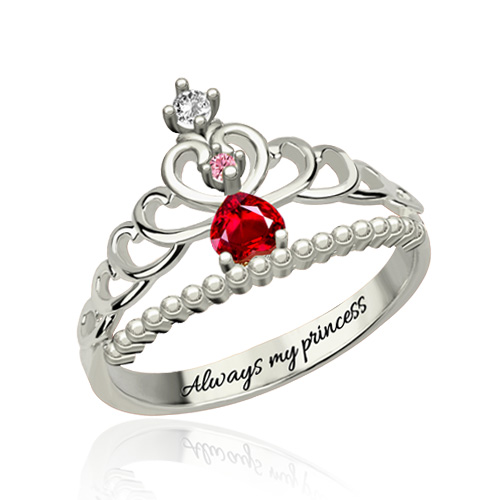 Fairytale Princess Tiara Birthstone Ring Sterling Silver
