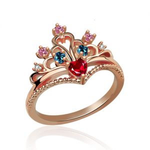 Multi-Stone Heart Princess Crown Ring In Rose Gold