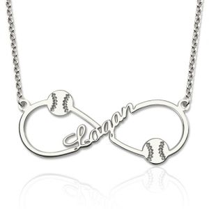Infinity Baseball Name Necklace Sterling Silver