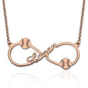 Infinity Sign Baseball Name Necklace In Rose Gold