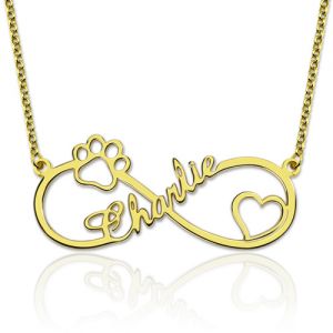 Customized Infinity Paw Print Name Necklace Gold Plated