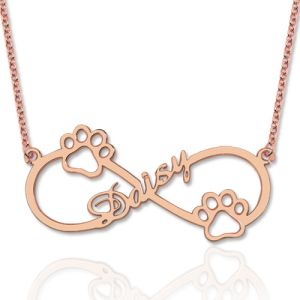 Cute Infinity Necklace With Dog Paw In Rose Gold