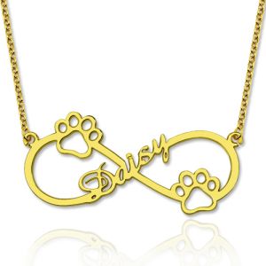 Cute Infinity Necklace With Dog Paw Gold Plated