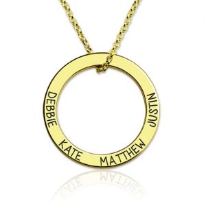 Engraved 4 Friend or Family Names Hoop Necklace Gold Plated