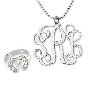 Monogram Ring & Monogram Necklace Set Sterling Silver