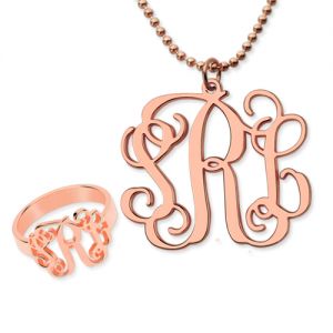 Mix & Match Monogram Ring & Necklace Set In Rose Gold