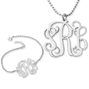Personalize Monogram Bracelet & Monogram Necklace Set Sterling Silver