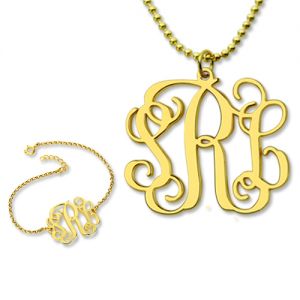 Personalize Monogram Bracelet & Necklace Set Gold Plated