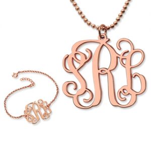 Personalize Monogram Bracelet & Monogram Necklace Set In Rose Gold
