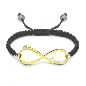 Personalized Infinity 2 Names Cord Bracelet Gold Plated