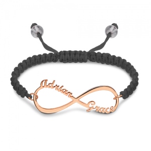 Personalized Infinity 2 Names Cord Bracelet In Rose Gold