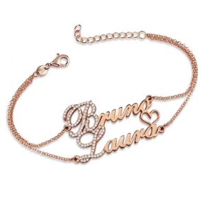 Two Names With Birthstones-Double Chain Bracelet In Rose Gold