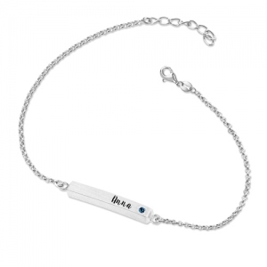4 Sided Personalised Birthstone Bar Bracelet Sterling Silver