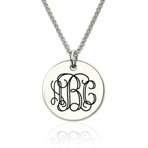 Stainless Steel Engraved Disc Monogram Necklace-Upload