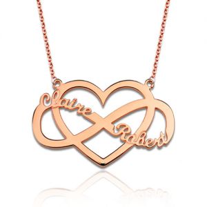 Customized Infinity and Heart Name Necklace In Rose Gold