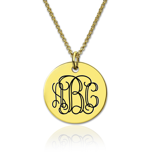 Engraved Disc Monogram Necklace Gold Plated Silver
