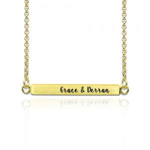 Custom Four-Sided Engraved Bar Necklace Gold Plated