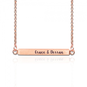 Custom Four Side Engraved Bar Necklace In Rose Gold