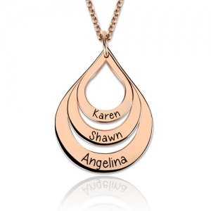 Engraved Drop Shaped Necklace In Rose Gold