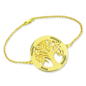 Personalized Gold Engraved Family Tree 4 Names Bracelet