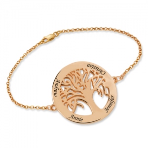 Personalized Engraved Family Tree 4 Names Bracelet In Rose Gold