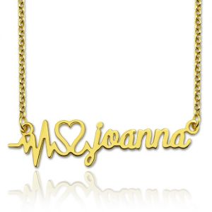 Personalized Heartbeat Name Necklace Gold Plated Silver