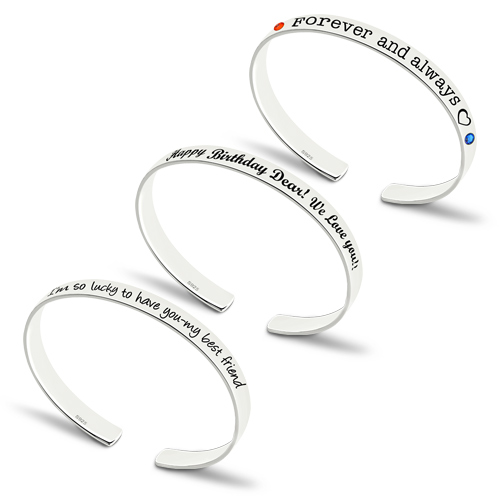 Personalized Engraved Bangle With Birthstones Silver