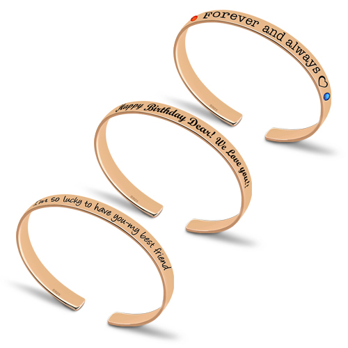 Personalized Engraved Bangle With Birthstones In Rose Gold