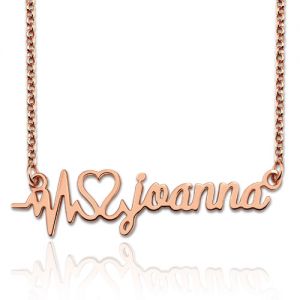 Personalized Heartbeat Name Necklace In Rose Gold