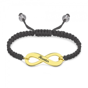 Engraved Infinity Symbol Cord Bracelet Gold Plated
