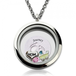 Engraved Baby Feet Floating Charm Locket for Mom