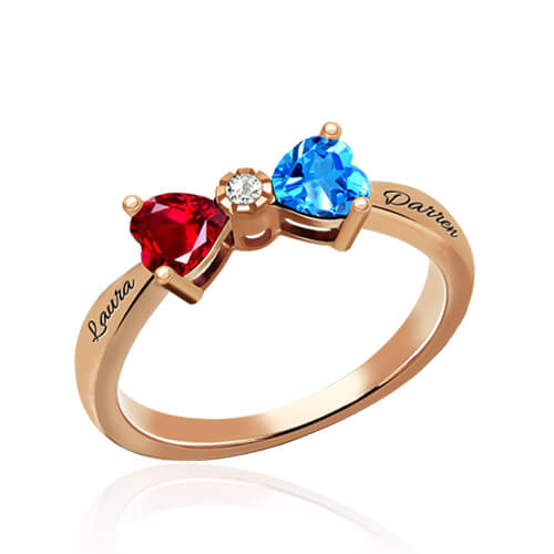 Custom Heart Birthstone Bow Ring In Rose Gold