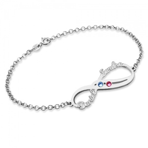 Sterling Silver Infinity Names Bracelet with Birthstones