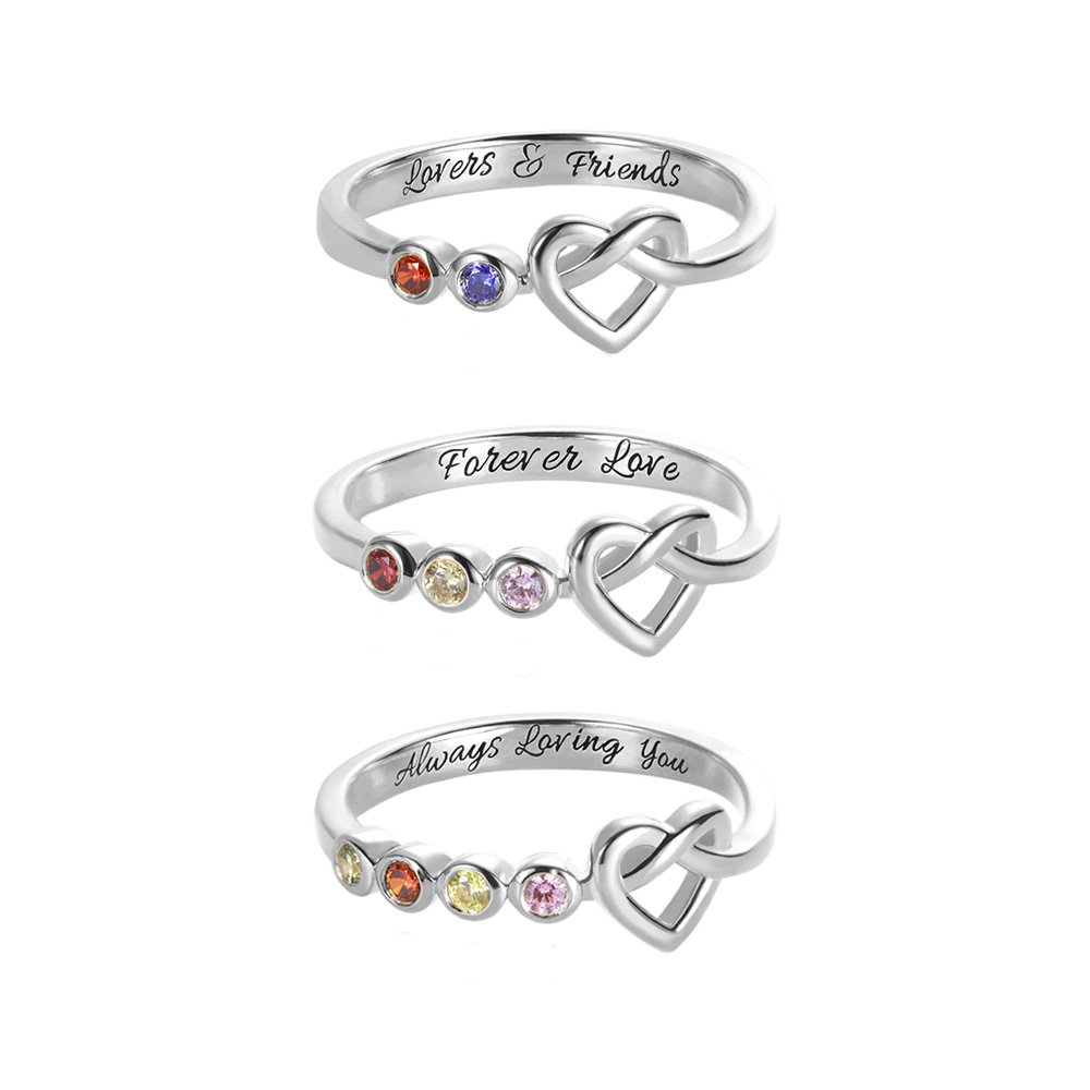 Personalized Birthstone Heart Ring in Silver