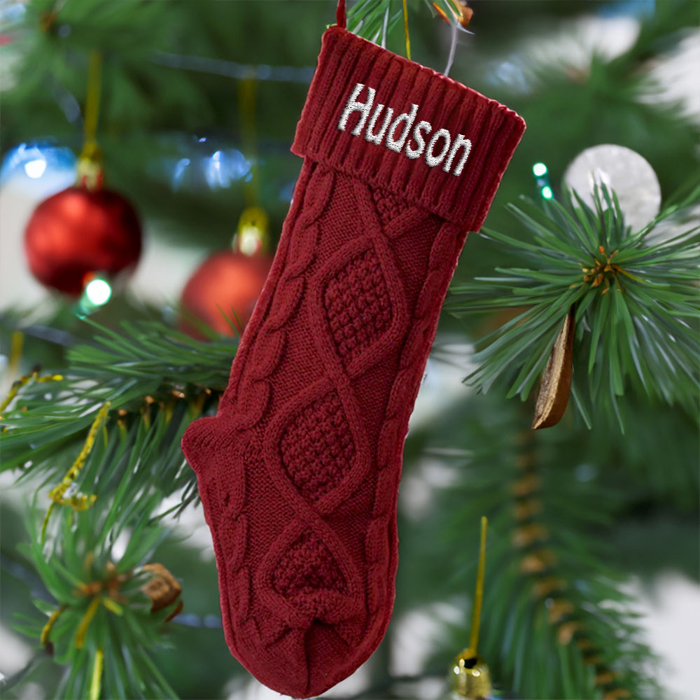 Embroidered Name Christmas Cable Knitting Stocking