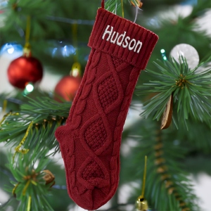 Embroidered Name Christmas Cable Knitting Stocking